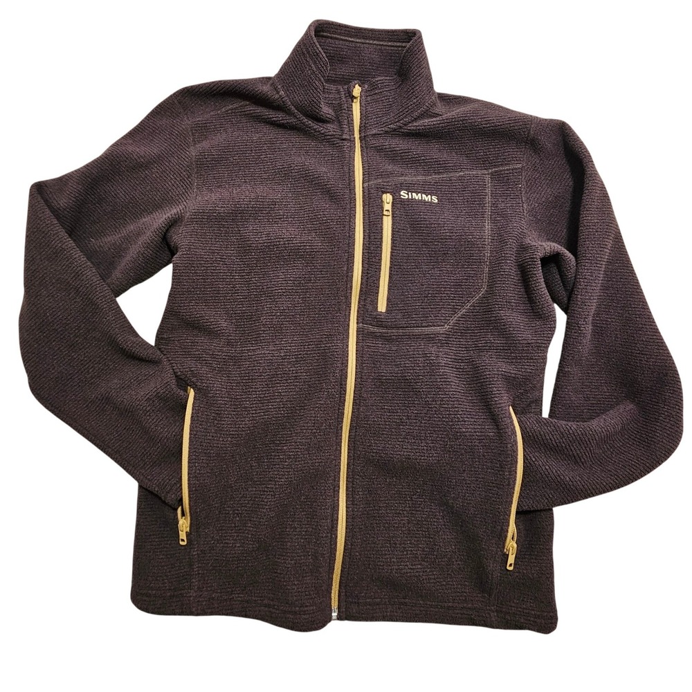 Simms‎ Katabatic Full Zip Grid Fleece Jacket Mens Small Plum Burgundy Fishing